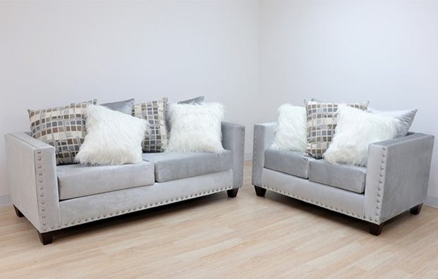 2019 Sliver Grey Sofa & Loveseat Nailheads