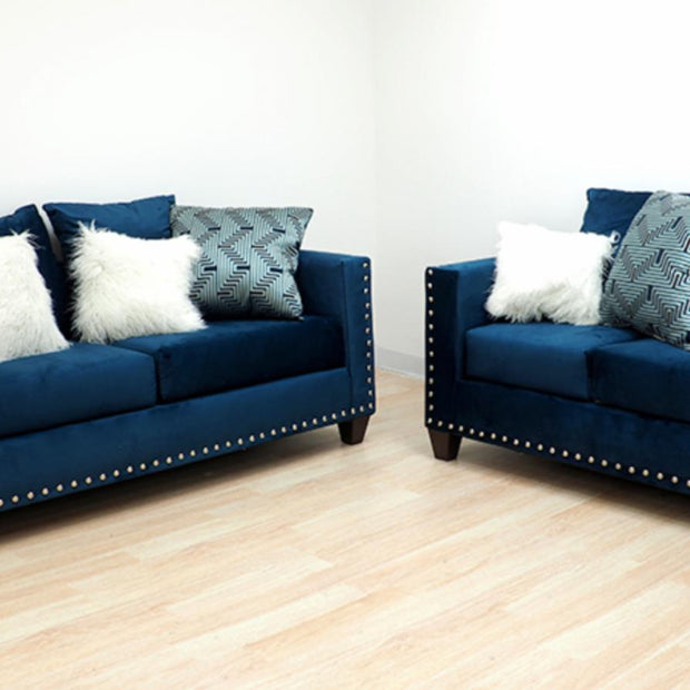 200 Blue Sofa & Loveseat Nailheads
