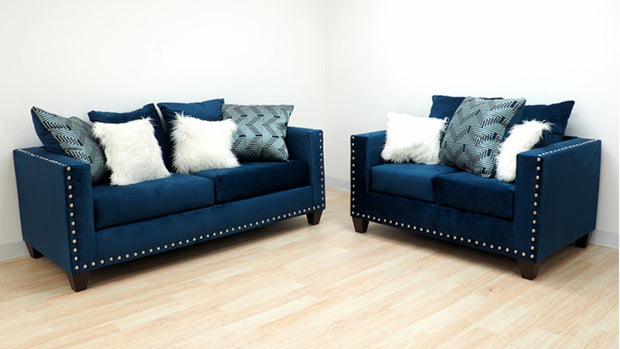 200 Blue Sofa & Loveseat Nailheads