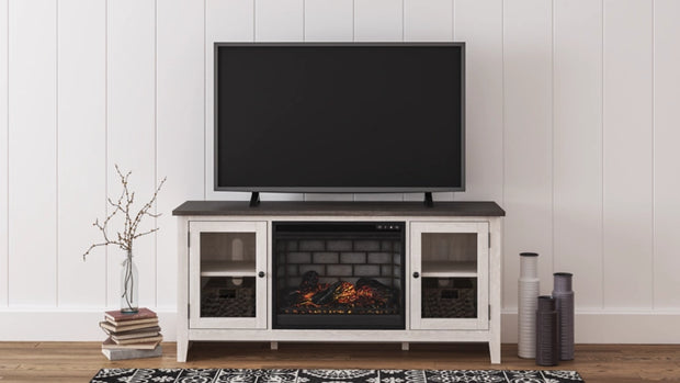 Ashley W287W3 Dorrinson White TV Stand with Fireplace