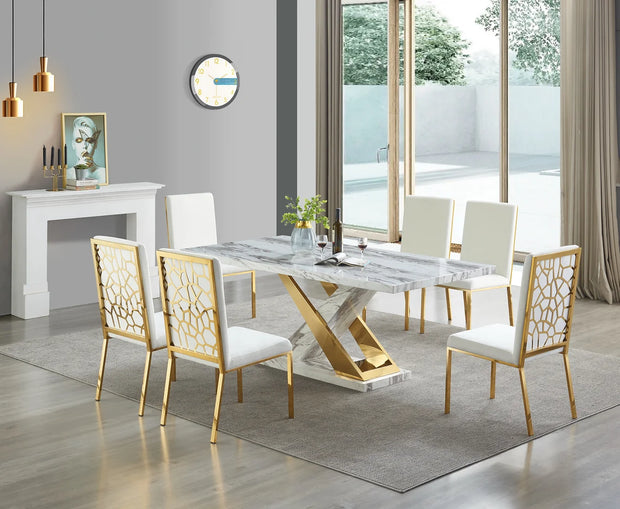 D610 White/Gold Viva Dining Set