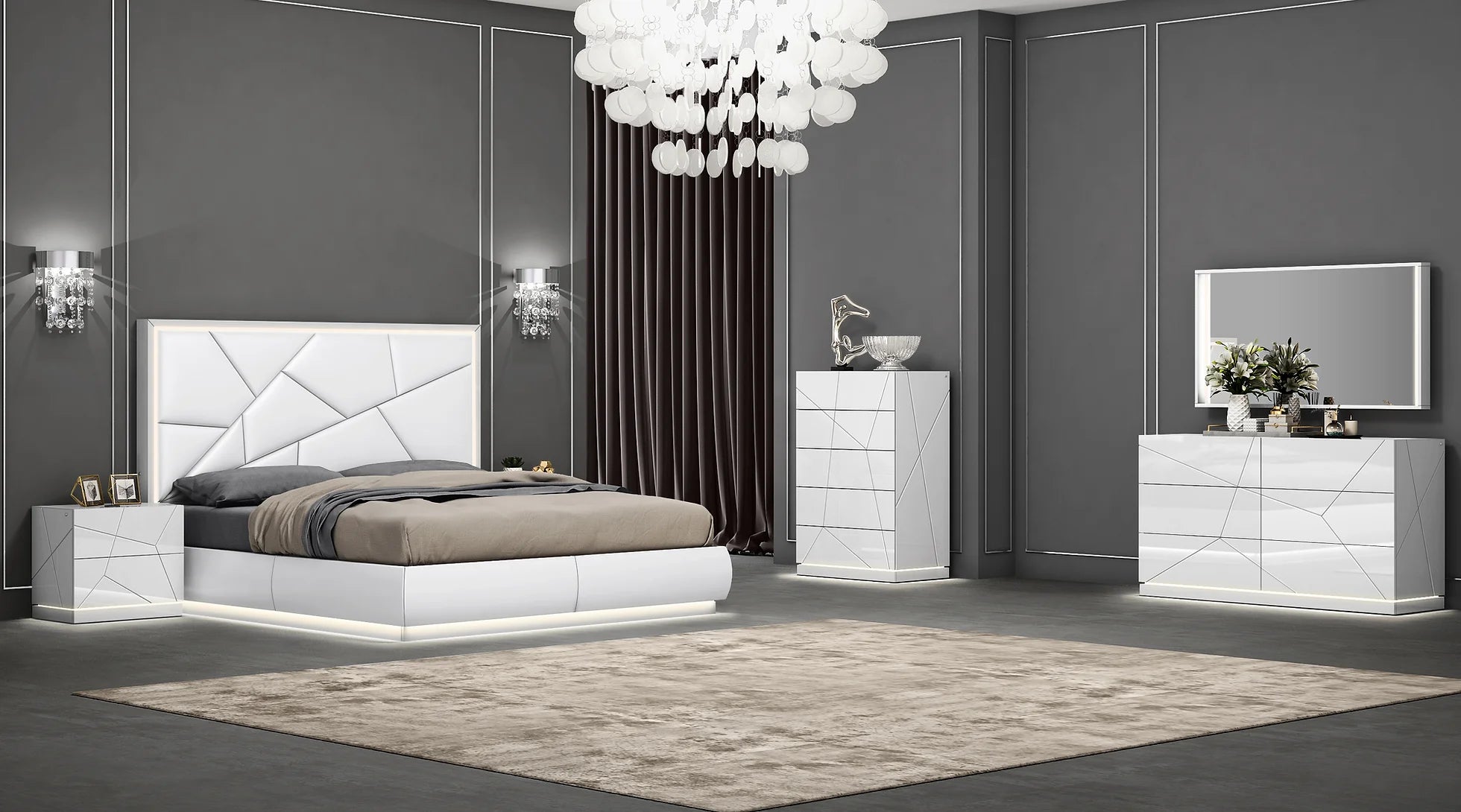 B88 White LED Lea Bedroom Set