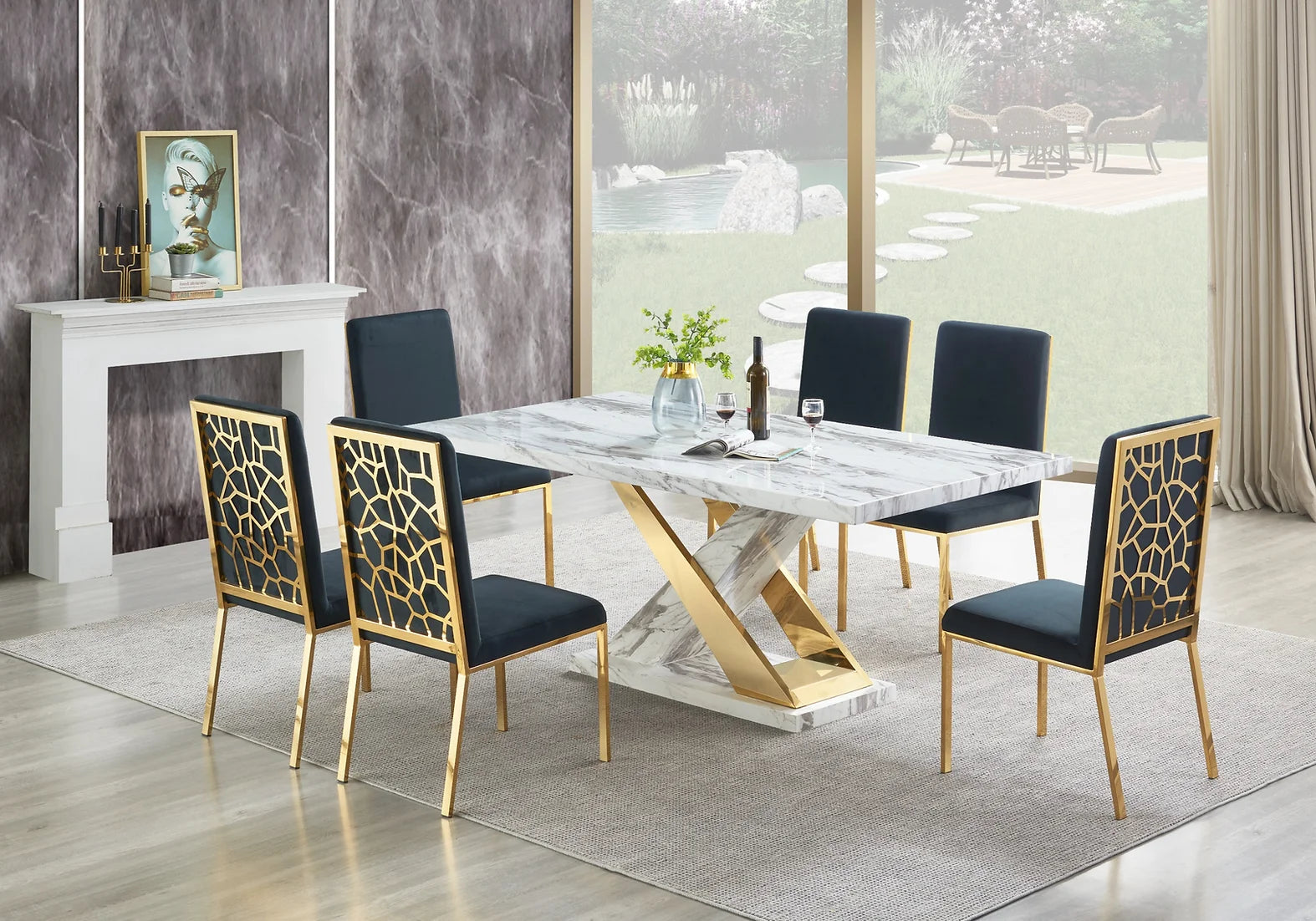 D610 Black/Gold Viva Dining Set