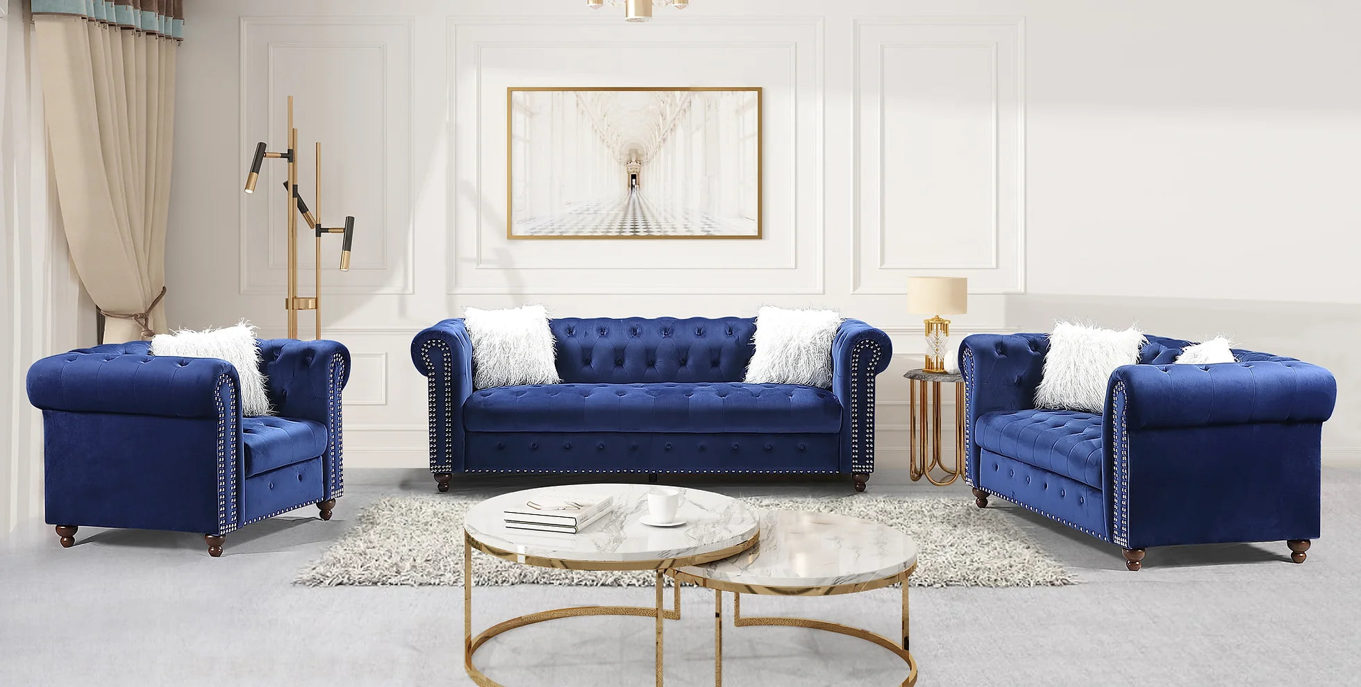 S8188 Blue Milan Sofa + Loveseat