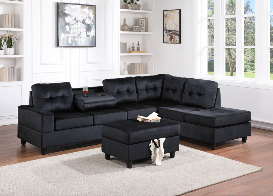 20Heights Black Sectional + Ottoman Set