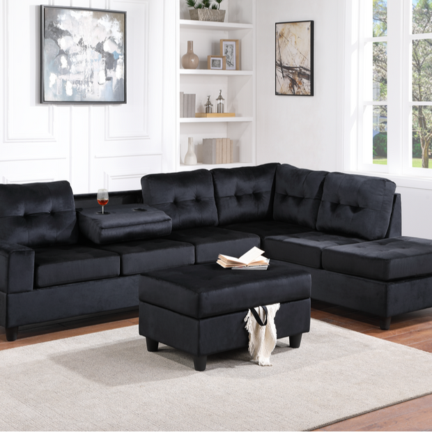 20Heights Black Sectional + Ottoman Set