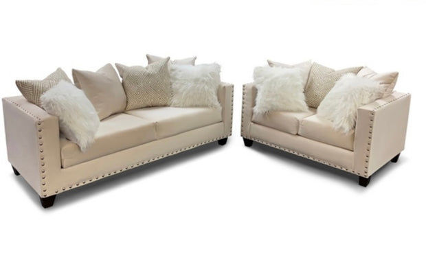 2022 Cream Sofa + Loveseat Nailheads
