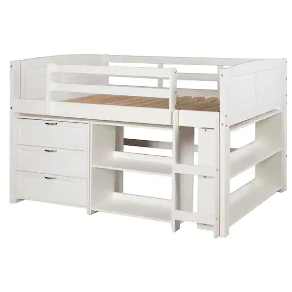 790-TW-B Cama baja tipo loft con dos rejillas, color blanco