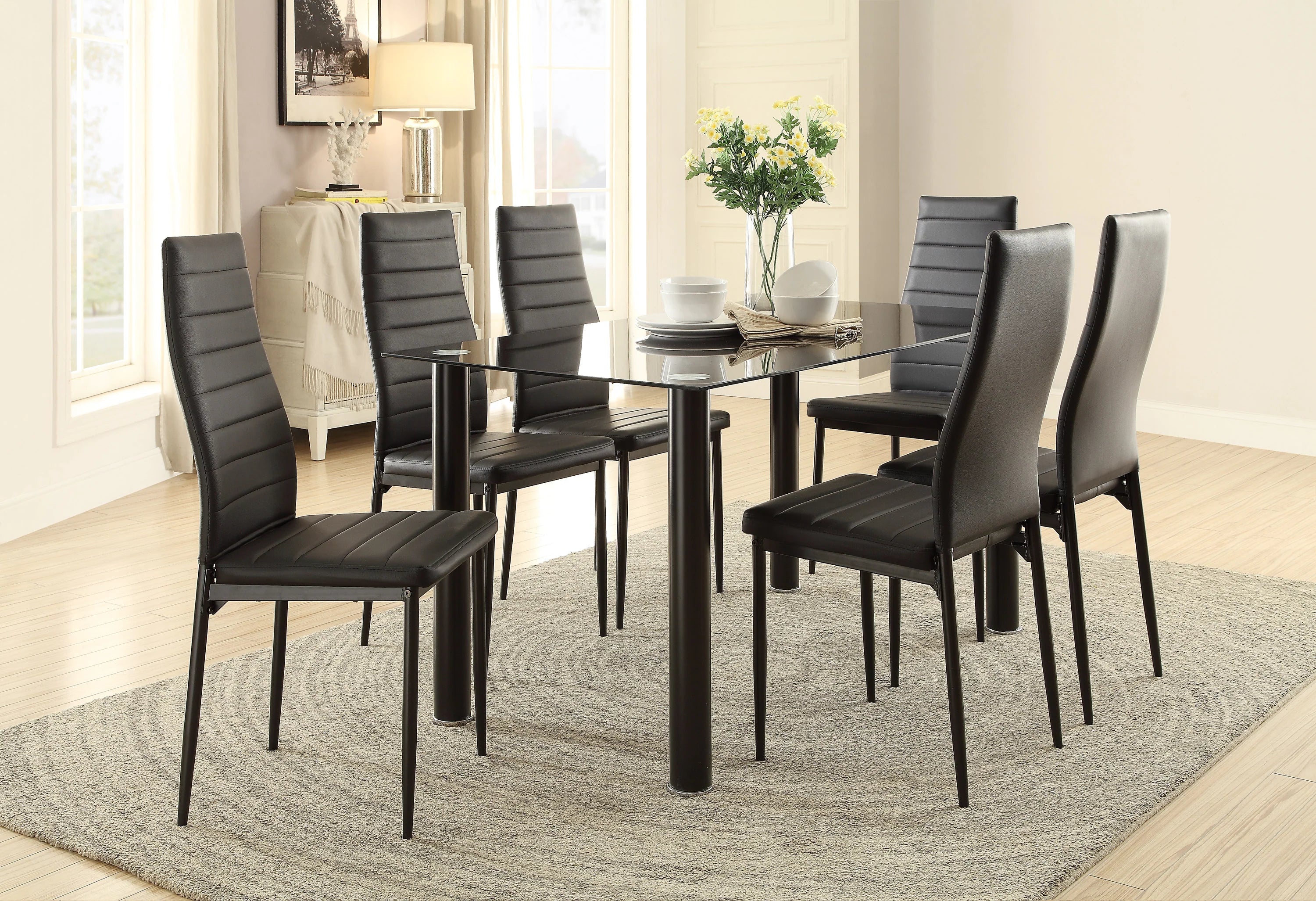 5538 Black Florian 7pc Dining Set