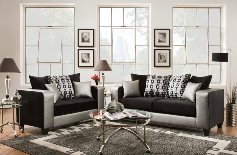 115 Astilla/Sofá Negro + Loveseat