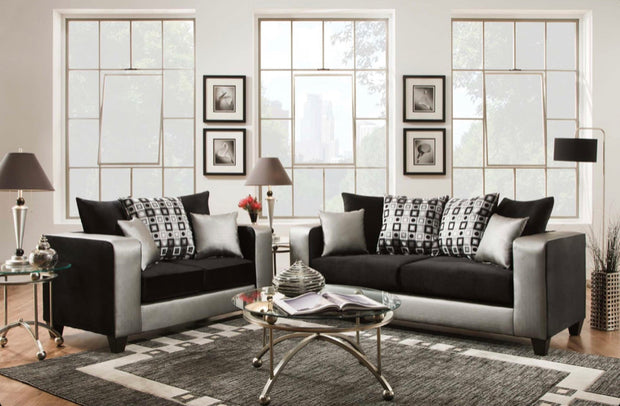 115 Sliver/Black Sofa + Loveseat