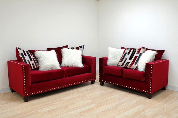 2022 Red Sofa + Loveseat Nailheads