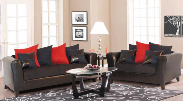 300 Red/Black Sofa + Loveseat