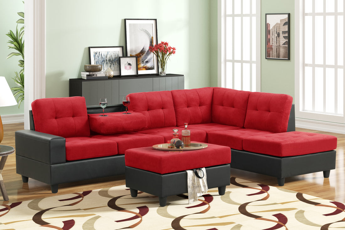 PU7 Red Heights Sectional + Ottoman Set
