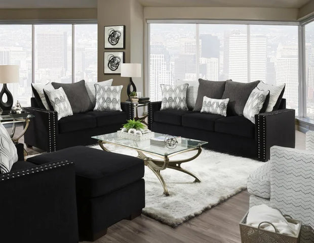 2095 Vouge Ebony Black Sofa and Loveseat